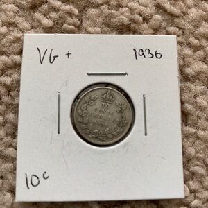 1936 10 cent Canada coin Vg+